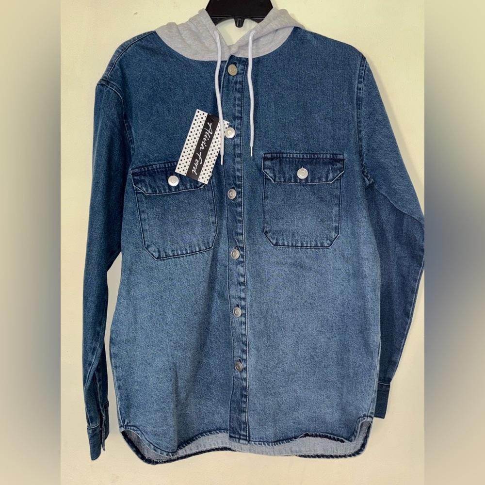 Alivia Ford Hooded Denim Jacket Button Down